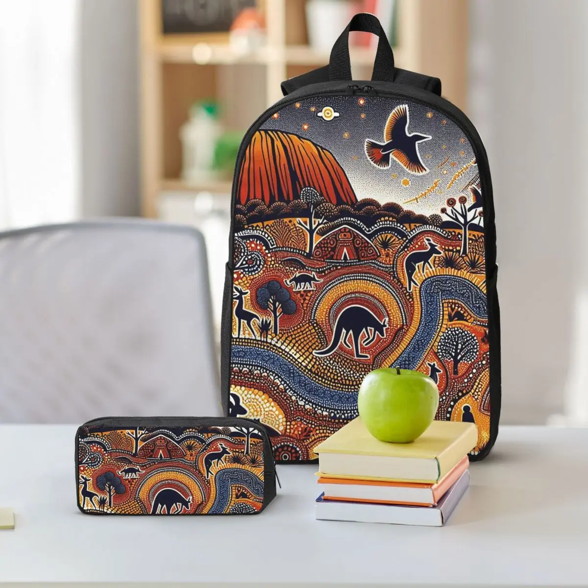 Australian Wildlife And Natural Scenery Backpack Student BookBag School Bag Shoulder Bags 3ps Insulated Lunch Bag Pencil Case