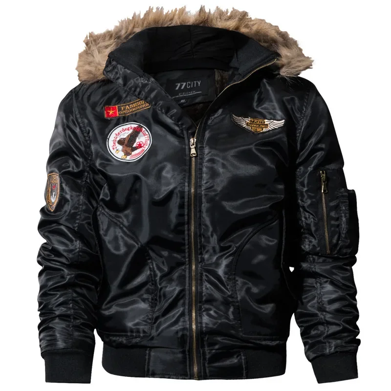 Brand Winter Jacket Men Parkas Coat Military Fur Collar Hooded Fleece Thicken Quilted Bomber Jackets Men Clothing