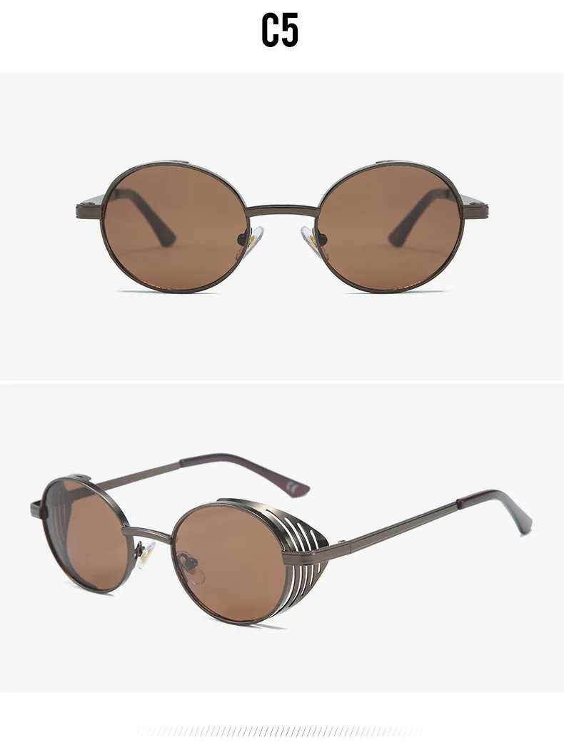 OEC-MANAGEMENT CPO Oval Punk Vintage Sonnenbrille Frauen Männer Runde Marke Designer Sonnenbrille Weibliche Steampunk Retro Brillen UV400 Oculos – Detail 7