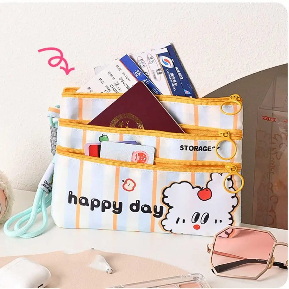 

Multiple Card Slots Passport Holder Wallet Blue Plaid 3 Layer Portable Passport Bag Cat Cartoon Travel Storage Passport Clip