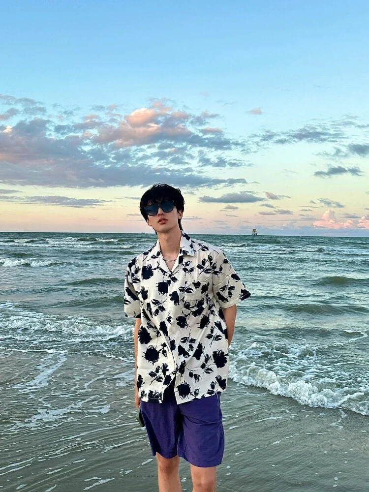 Cuba Collar Beach Shirt Men's Short Sleeve Summer Hawaiian Vacation Clothing Cleanfit Shirt Jacket Loose Fit Youth Trend