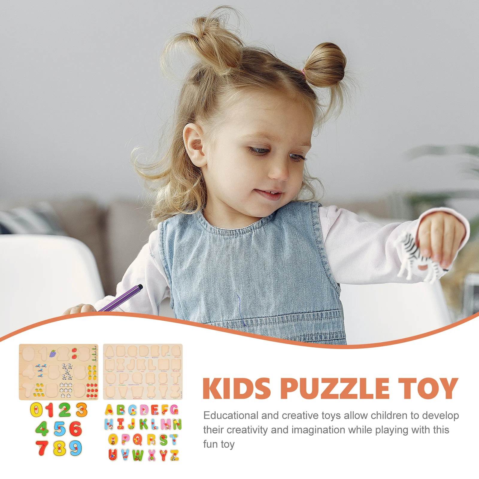 مجموعتان من أحجية الصور المقطوعة بأرقام الأبجدية الخشبية للأطفال تعلم كتل تعليمية ألعاب ألغاز للأطفال الصغار