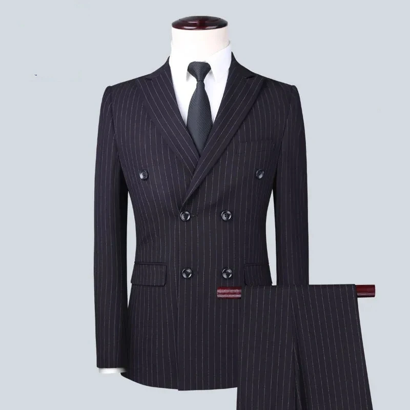 Autunno/inverno nero Stripe Groom/Groomsmen abiti per matrimonio Business Office Blazer pantaloni abito da uomo doppio petto smoking