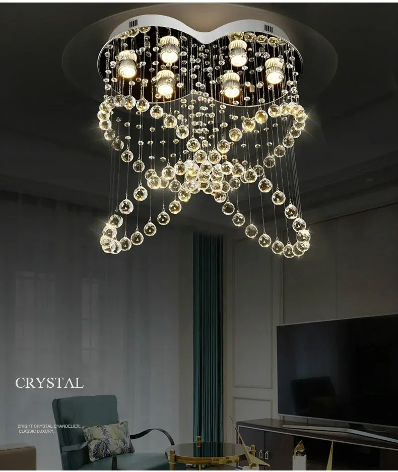 Plafonnier LED composé de 9 ampoules GU10 en cristal, design moderne, éclairage d'intérieur, luminaire décoratif de plafond, idéal pour un loft, un salon, une chambre à coucher, un hôtel, un restaurant, un magasin ou un bar