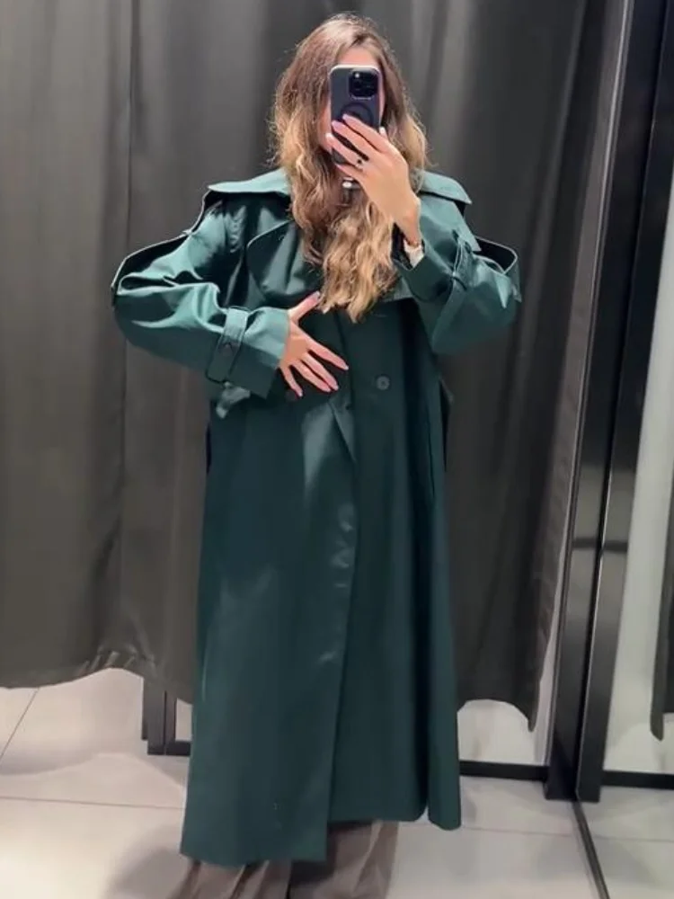 

Fashion Women's Long Trench Coat with Belt Elegant Autumn Stand Collar Female Lace Up Jacket Chic Full Sleeve Windbreaker Street