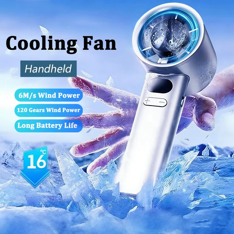 New With LED Digital Display Portable Handheld Fan 3000mah Electric Hand Fan Ice Compress High-Speed Cooling
