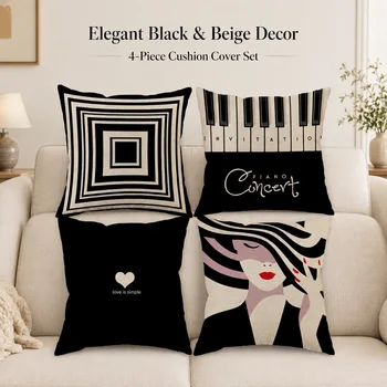 Vintage Piano Lady Cushion Covers 1