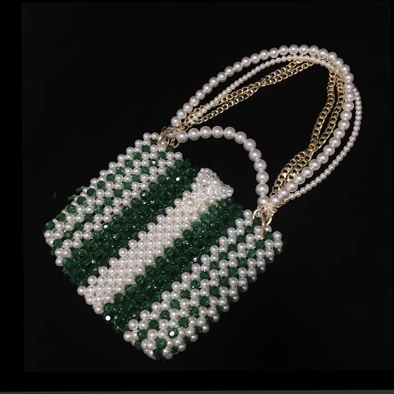 Fashion Chain Beaded Handbags Time Honored Retro Celebrity Striped Design Dinner Party Bags Green Customized Handmade Purse