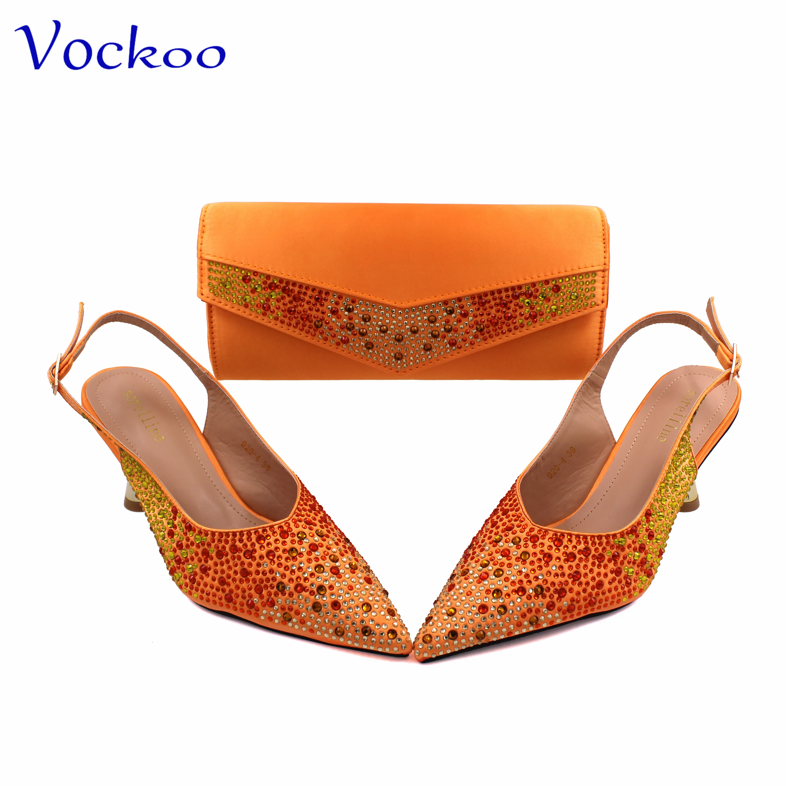 Zapatos de tacón alto para mujer, conjunto de bolso a juego, Color Naranja, puntiagudo, Sexy, para fiesta de boda, moda más nueva, diseño italiano