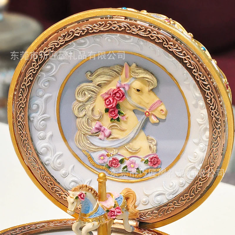 Glowing Carousel Resin Music Box Creative Birthday Gift Round Geometric Music Decoration Gifts Unisex Christmas Gift
