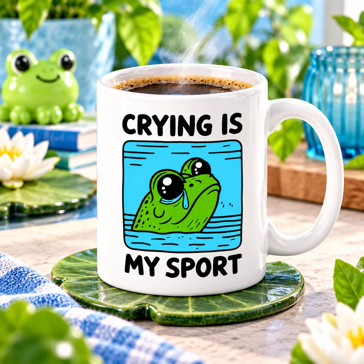 1 pc Sublimation Blank Printable Coffee Mug, Funny Crying Frog Meme Quote Mug, Sarcastic Humor Tea Cup, Unique Gift for Friends