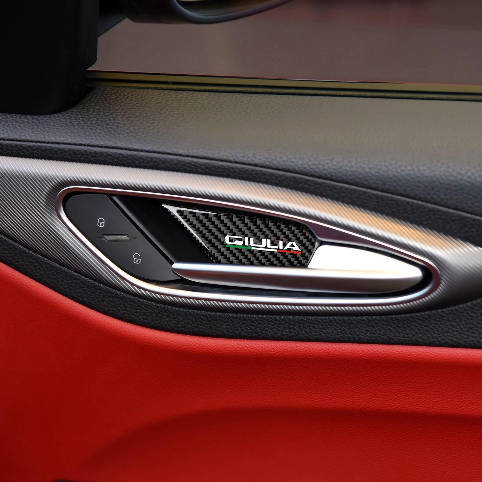 Für Alfa Romeo Giulia 952 2016–2027, Innentürschüssel-Schutzplatte, Innenaufkleber aus Kohlefaser, Zubehör für Autotürverkleidungen. – Detail 7