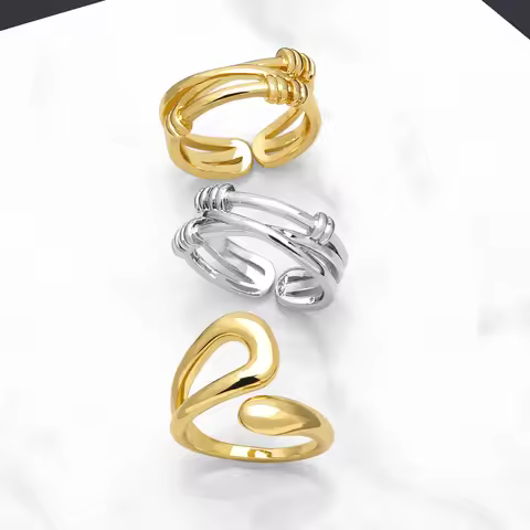 Clearance Trendy Brass Polish Gold/Silver Color Rings for Women Copper Gold Plated Adjustable Open Ring Jewelry Gift righ93