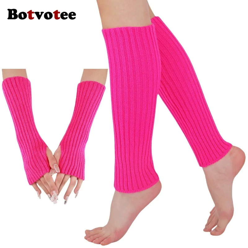 

Botvotee Y2k Accessories Arm Sleeves Women Fingerless Gloves Harajuku Leg Warmers Fluorescence Stacked Socks Winter Knit Gloves