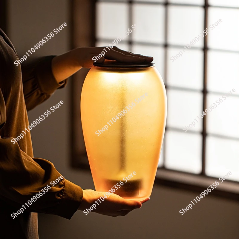 Under the moon glazed lamp tea set accessories warm atmosphere light Chinese zen tea ceremony glazed ornament decorative lamp