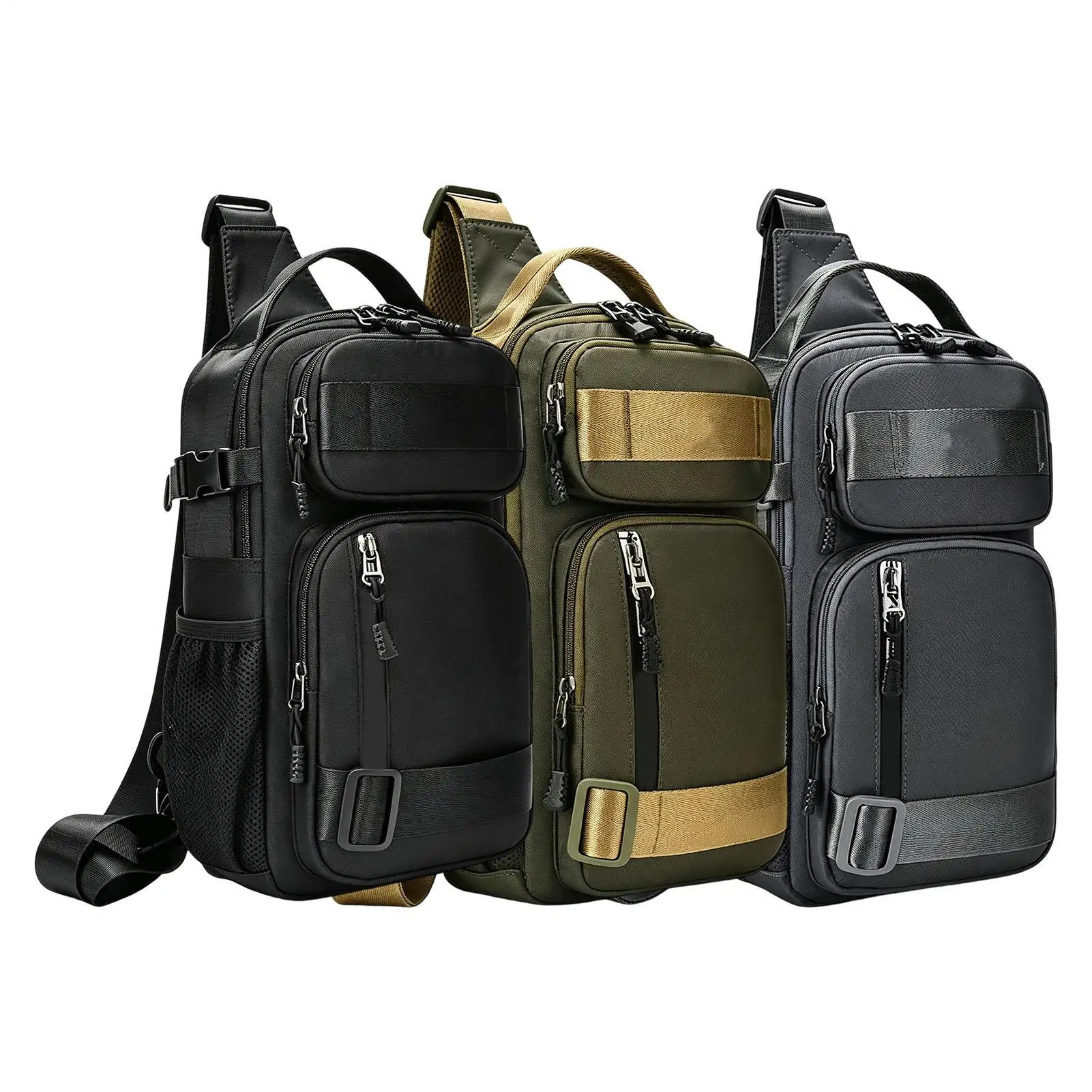 Mens Sling Bag Adjustable Oxford Cloth Multi-Pocket Pouch Over The Shoulder Bags For Commuter Cycling Gym Sports Hiking Fishing