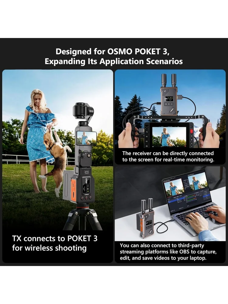 500m Wireless Transmission HDMI Extender Video Transmitter Receiver for DJI Osmo Pocket 3 4 Camera UVC Recording Live Streaming
