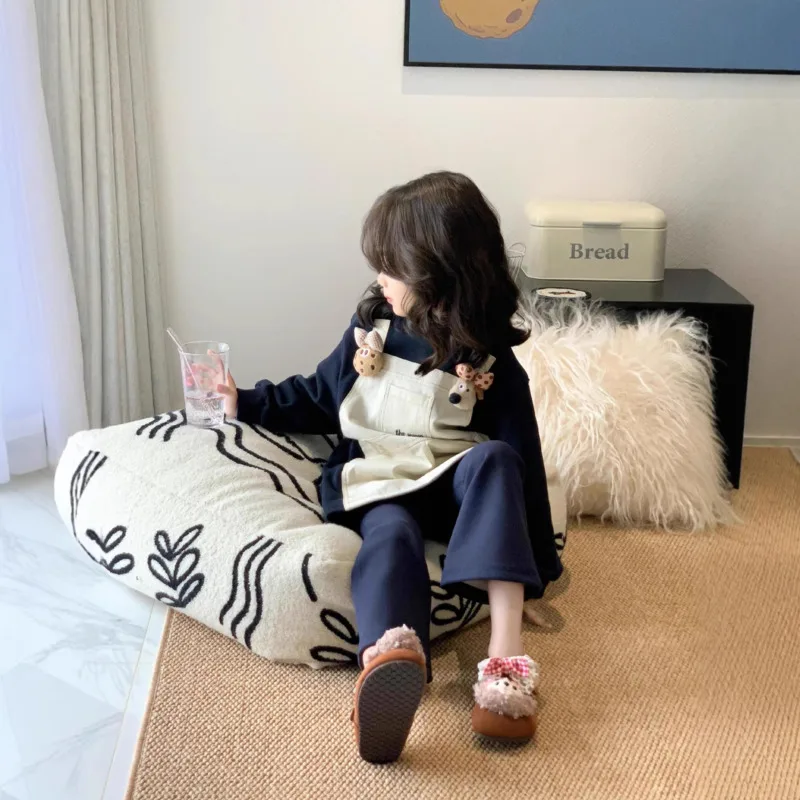 26 Spring Autumn Girls Cartoon Cute 2-Piece Fashion Cotton Long Sweatshirt Casual Bell-Bottom Pants 3-12 Years Pullover Trouser