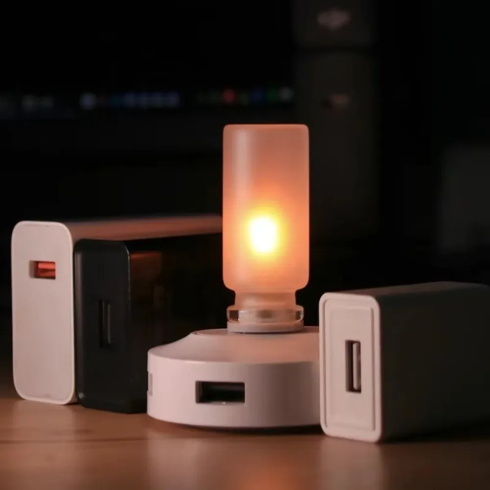 Glass USB Flame Night Light Warm Light Flickering Flame LED Flame Lamp Plug and Play Low Power Consumption