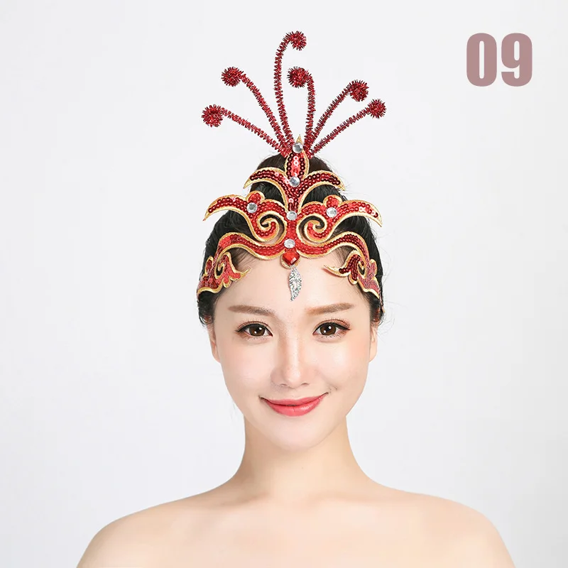 Women Opening Dance Headdress Ethnic Style Dance Head Flower Tiara Chinese Classic Folk Dance Stage Performance Hair Accessories