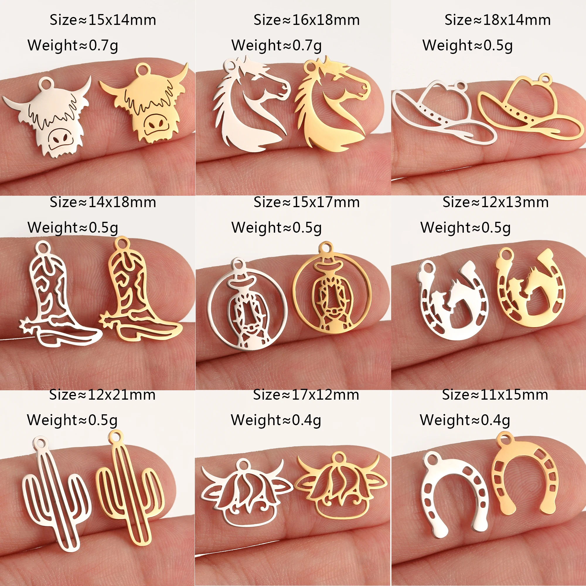 5Pcs Western Cowboy Boot/U Horseshoe/Hat Charms  Stainlesss Steel Equestrian Pendants Vintage Crafts Supplies DIY Jewelry Making