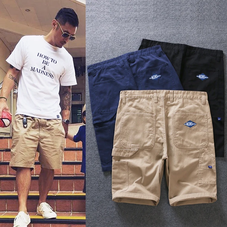

Harajuku Hong Kong Style Loose Fit Straight Leg Workwear Shorts Men's Summer Casual Five-Quarter Pants mid Waist Youth