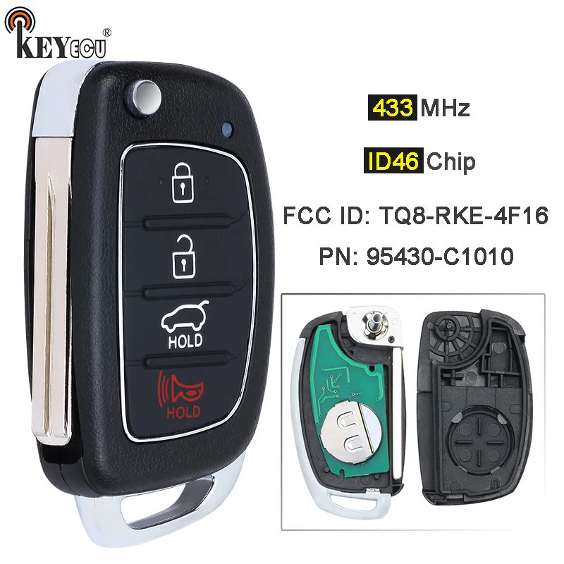 KEYECU 433MHz ID46 Chip PN: 95430-C1010 FCC ID: TQ8-RKE-4F16 Flip Remote Key Fob for Hyundai Sonata 2015 2016 2017 2018