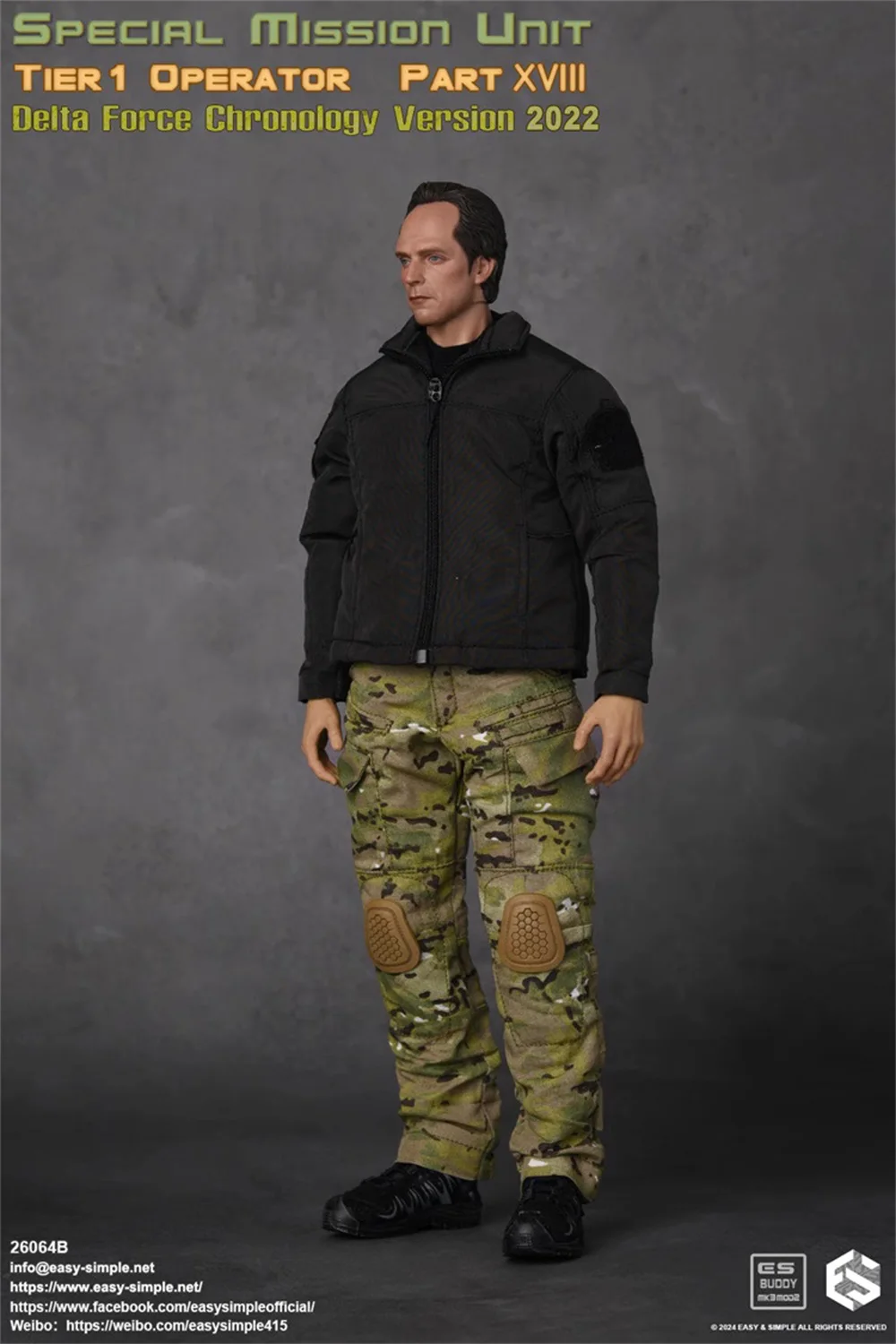 

1/6 Easy&Simple ES 26064B US. Special Mission Unit Operation Soldier Black Coat Short Sleeves Waist Bag Toys Model For 12" Doll