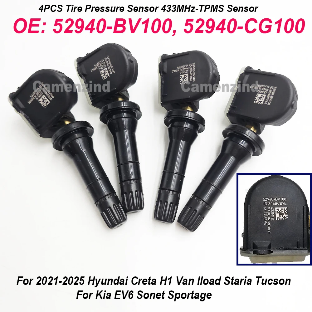 

4 шт. датчик TPMS 433 МГц 52940-BV100 52940-CG100 52940-Q3100 для Hyundai Creta H100 Iload Staria Tucson для Kia EV6 Sportage