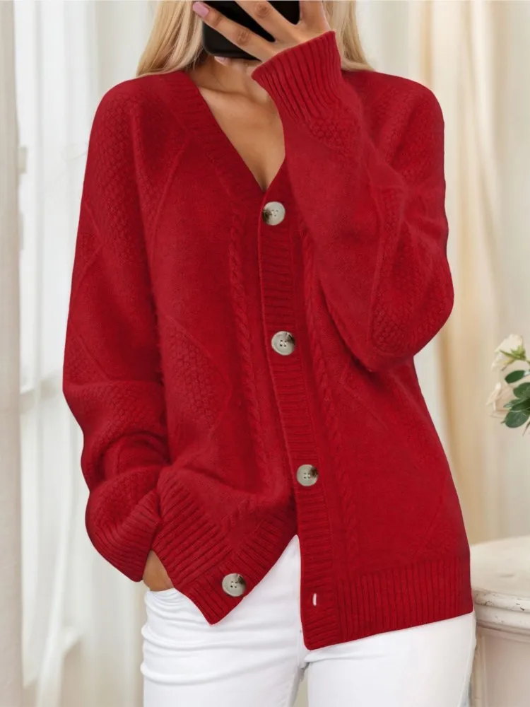 Cárdigan de punto informal para mujer, suéter con botones y cuello de pico de manga larga a la moda, Tops para mujer, ropa de vacaciones para Otoño e Invierno