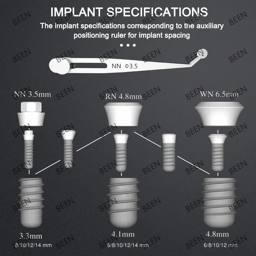 Calibradores de implantes dentales 8-12, regla de planificación de posicionamiento ajustable, Regla de medición Interdental, regla de diagnóstico de