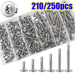 210PCS 410 Stainless Steel M4.2 Large Round Head Cross With Cushion Huasi Self Tapping Drilling Tail Dovetail Iron Sheet Screws