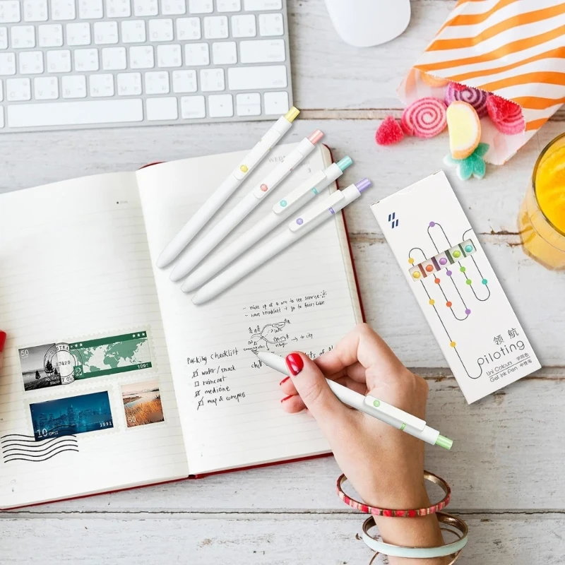 5peeces Выдвижной гель -ручка быстро высыхает грудь 0,5 мм ручка с гладким написанием для написания журналирования K1Kf