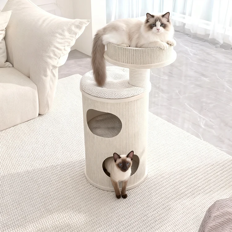 

Modern Solid Wood Cat Tree Tower One-Piece Multi-Layer Climbing Frame Nest for Small Spaces Warm 182530
