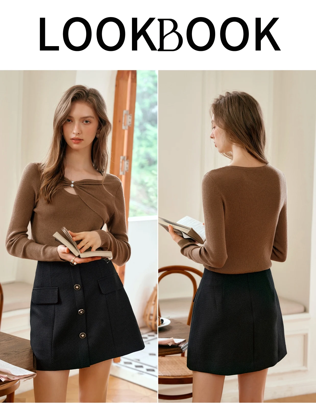 

OLrain элегантный женский осенний свитер, новинка 2025 года, дизайн с U-образным вырезом, вязаный пуловер с длинными рукавами, женский темпераментный тонкий топ M56QZ93069