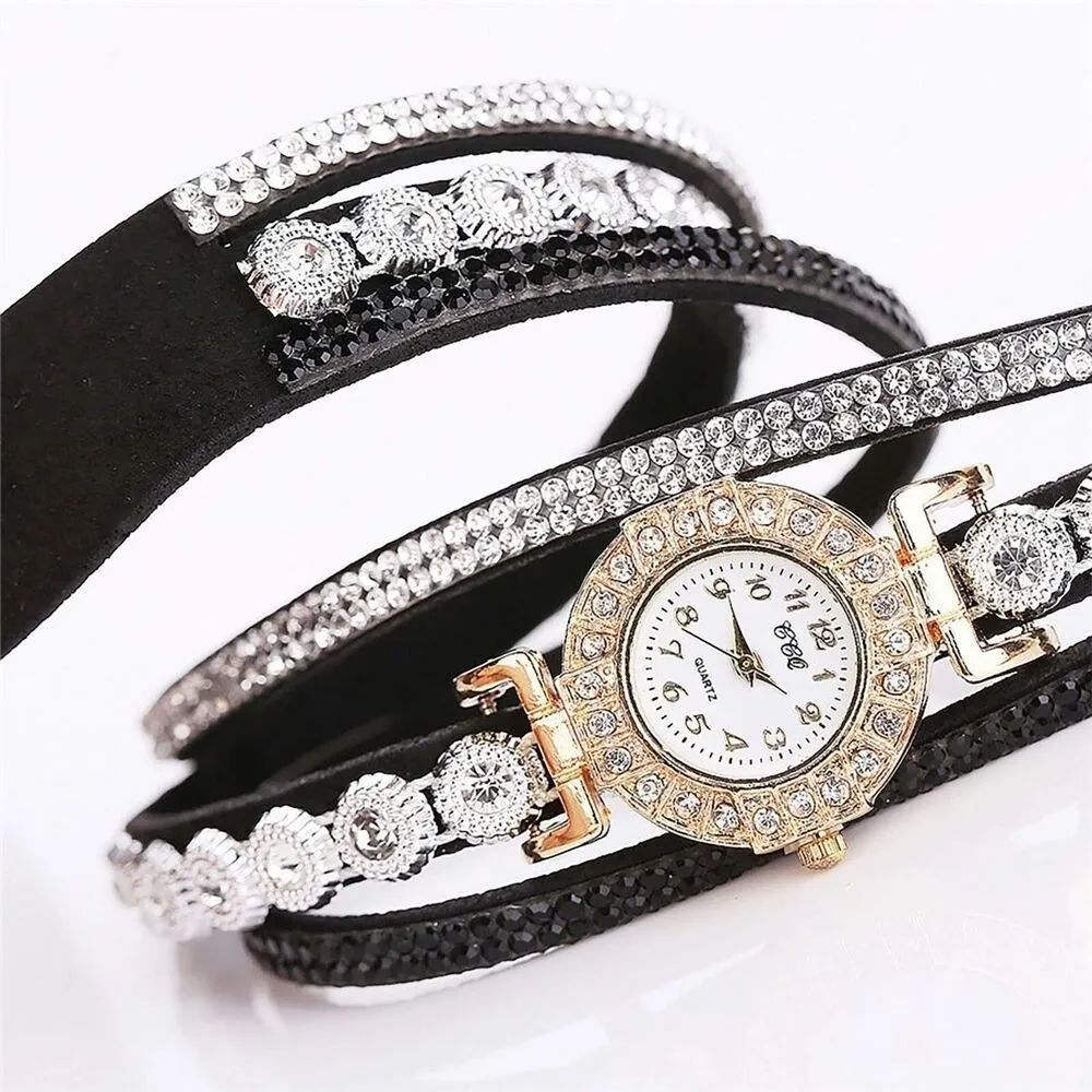 New PU Leather Round Watch Alloy With Diamond Bracelet Watches Quartz Quartz Wrist Watches