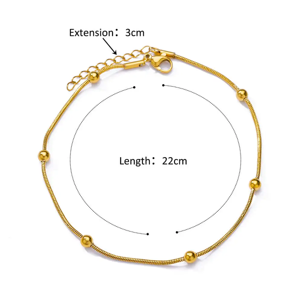Gold Color Beads Round Snake Chain Anklets for Women Stainless Steel Leg Chain Ankle Bracelet femme Summer Beach Foot Jewelry