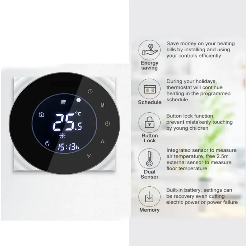 WiFi fan coil programmable controller LCD touch screen digital indoor thermostat  smart thermostat