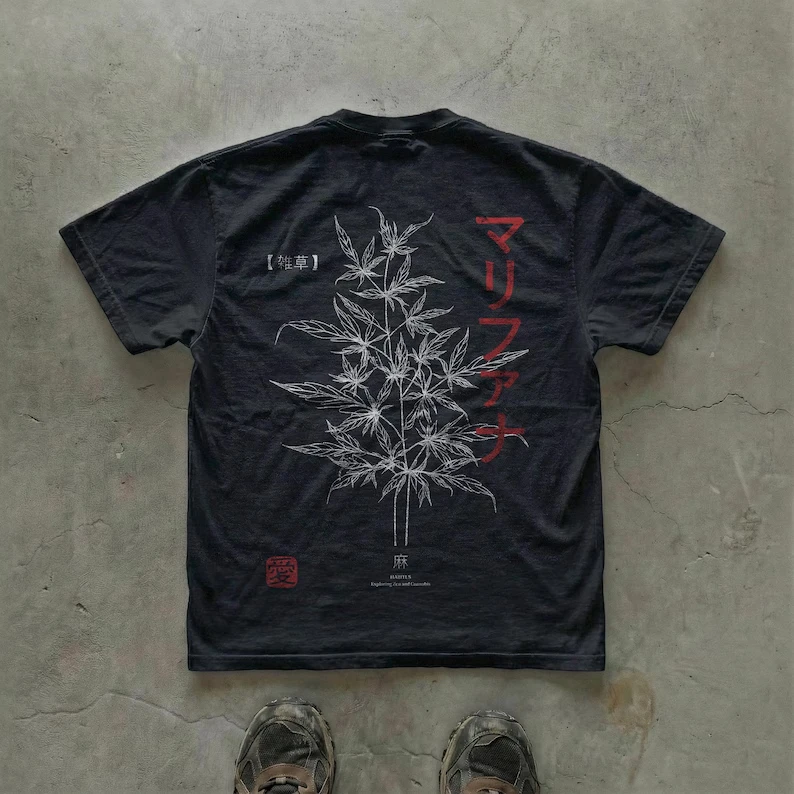 Zen Hemp T-Shirt | Japanese Botanical Graphic Tee | Minimalist Cannabis Art Streetwear Shirt