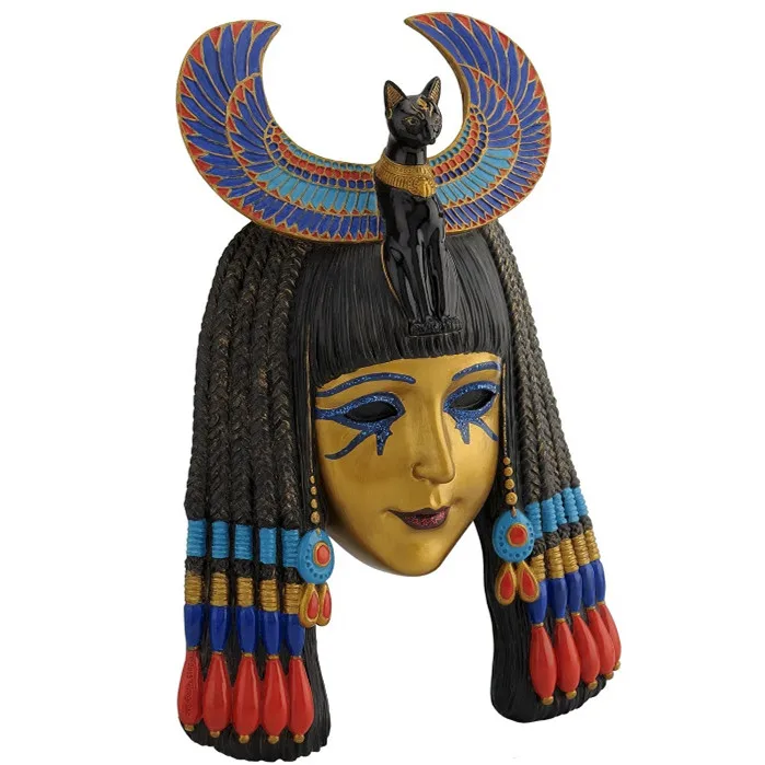 Egyptian Queen Mask Wall Hanging Statue Bastet Cat With Wing Sculpture Resin Ancient Egypt Wall‑Mounted Ornament Home Wall Decor