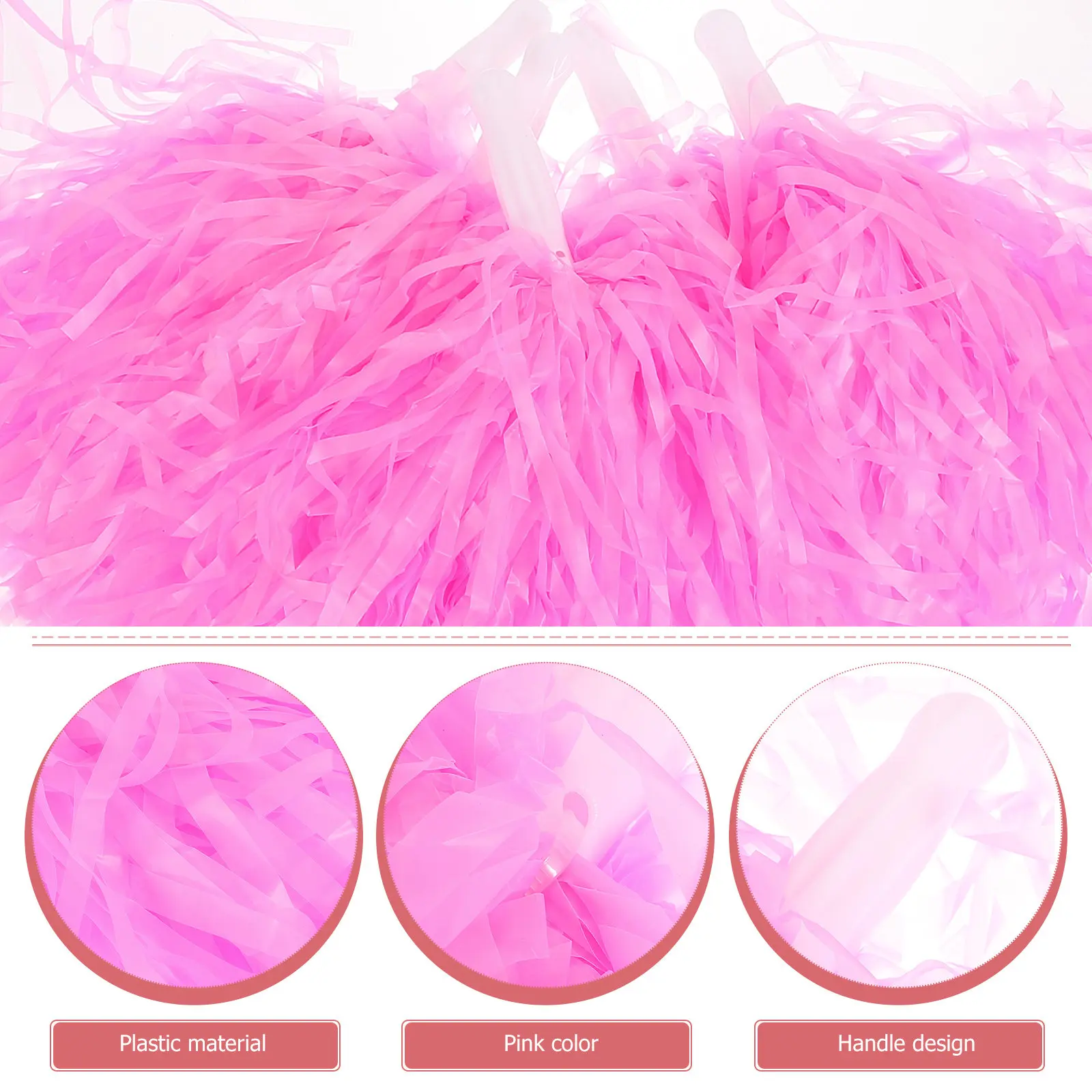 12Pcs Plastic Pom Poms Cheering Handheld Spirit Props Shiny Colors for Dance Squad Performance Party Supplies Pink Pom Poms
