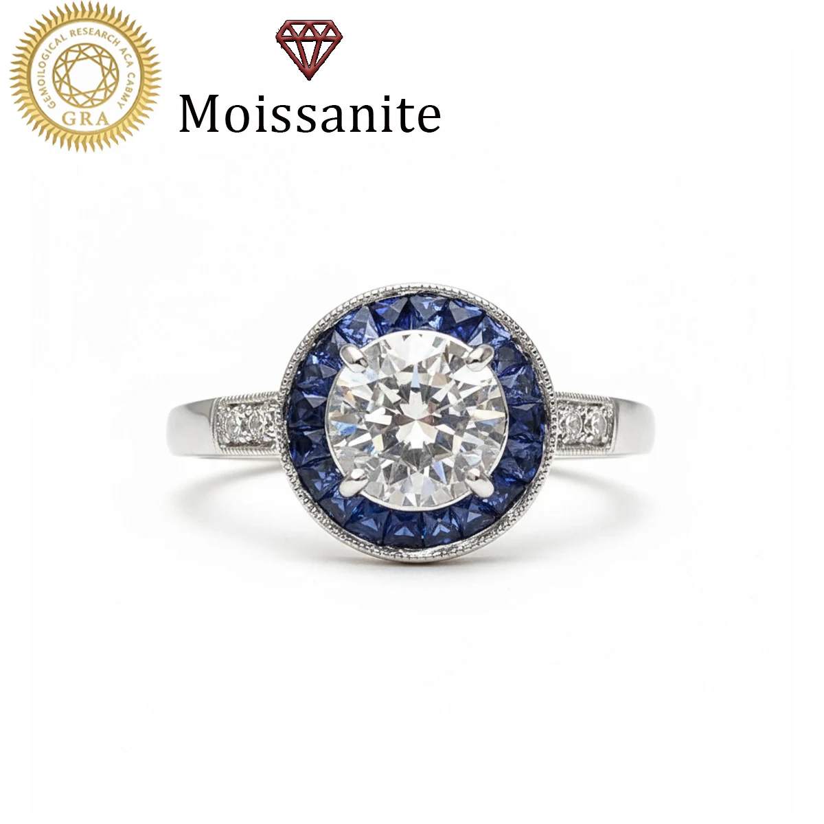 Aliança de casamento feminina de uma peça, anel do mar azul para mulheres, 2. 8g S925 prata, diamante moissanite de 2 quilates, boêmio, estilo palácio, proposta luxuosa, noivado, casamento, ação de graças, dia das mães, presente de aniversário, vem com certificado de moissanite e embalagem de caixa de presente requintada