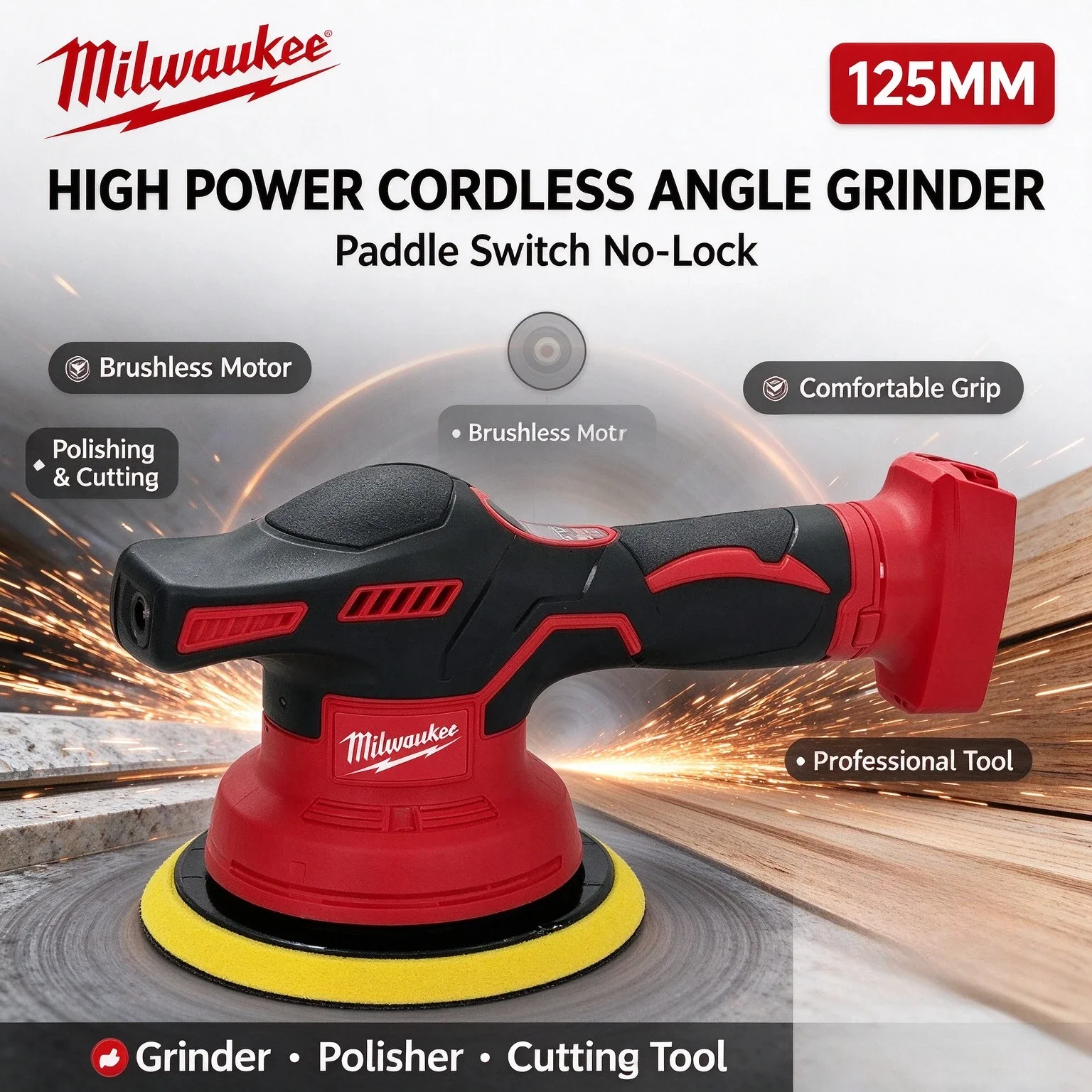 Milwaukee 8-Speed ​​Digital Display Long Battery Life Cordless Polisher Electric Auto Car Waxing Polishing Machine Power Tool