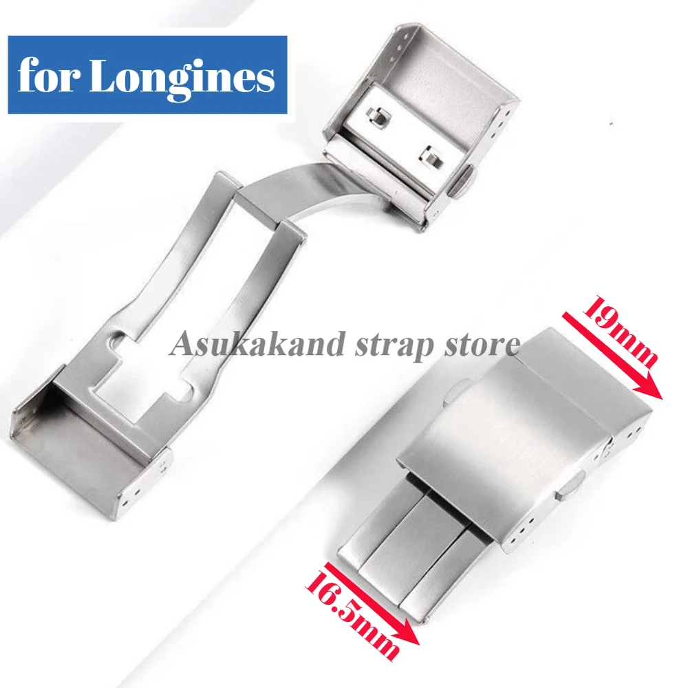 19mm Stainless Steel Folding Buckle for Longines for HYDROCONQUEST Silicone Watch Strap Double Push Button Watch Accessories
