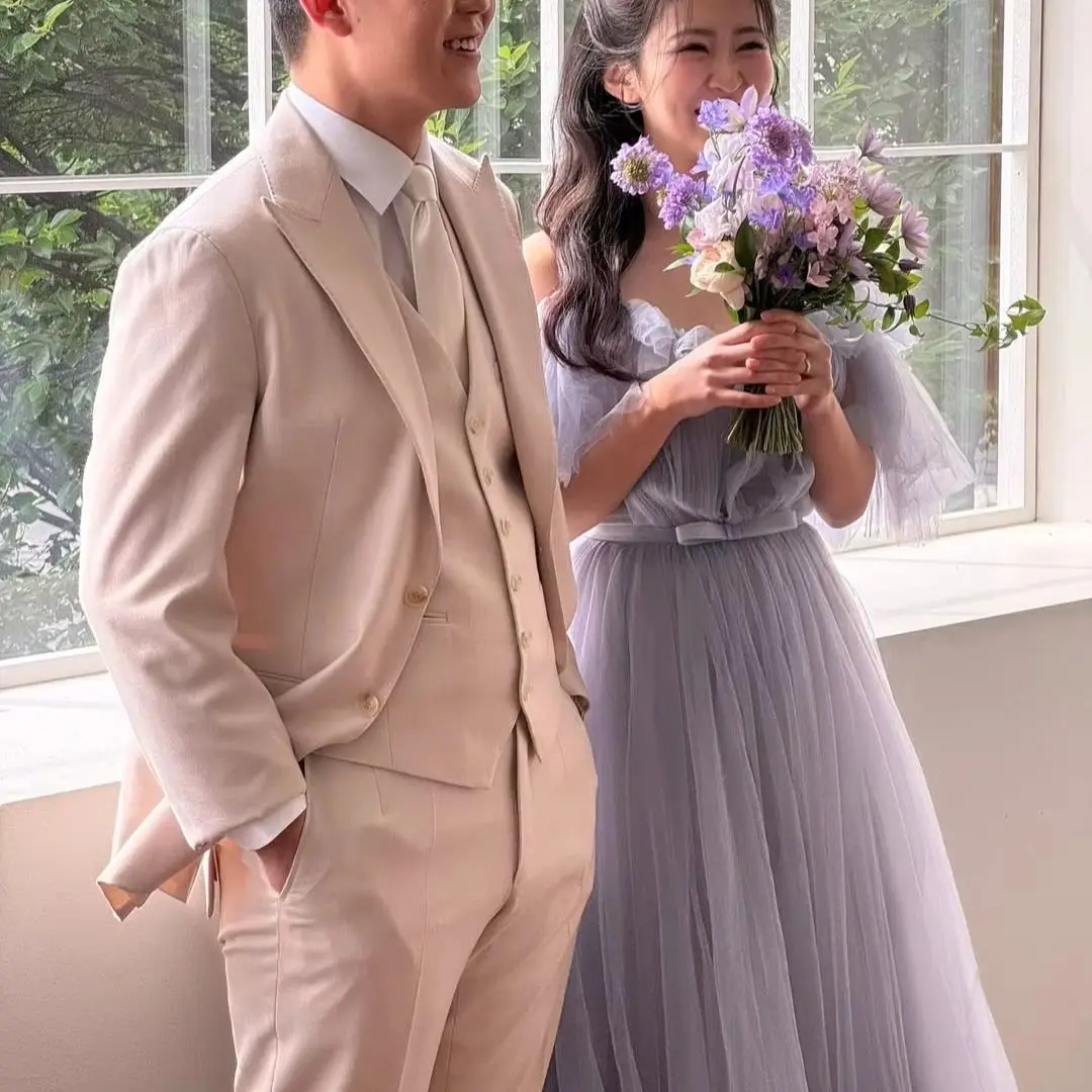 

Giyu Elegant Haze Blue A-line Wedding Dress Tulle Spaghetti Strap Pleat Korea Photoshoot Bridal Gowns Floor-Length Customized