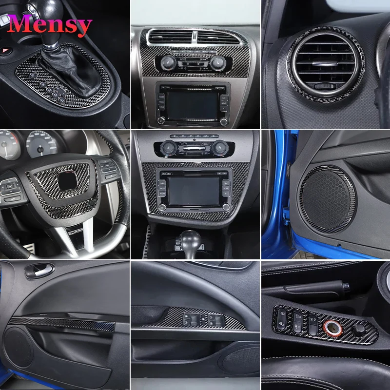 For Seat Leon 2008-2012 Carbon Fiber Car Center Console Gear Shift Panel Decor Steering Wheels Sticker Trim Car Accessories