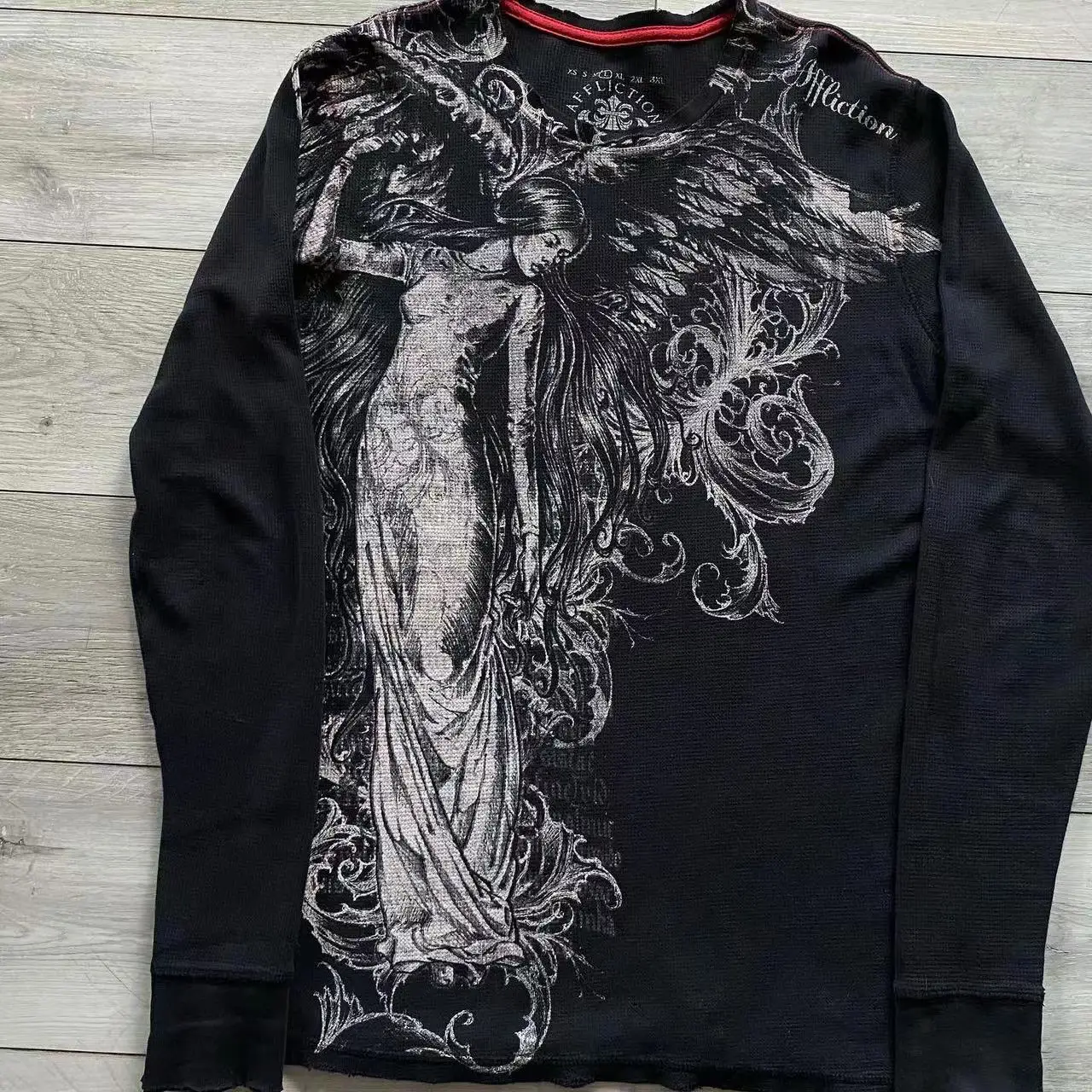 Y2K Affliction T shirt Hip Hop Round Neck Oversized Long sleeved T shirt New  Mens Womens Casual Gothic Clothing Tops Streetwear