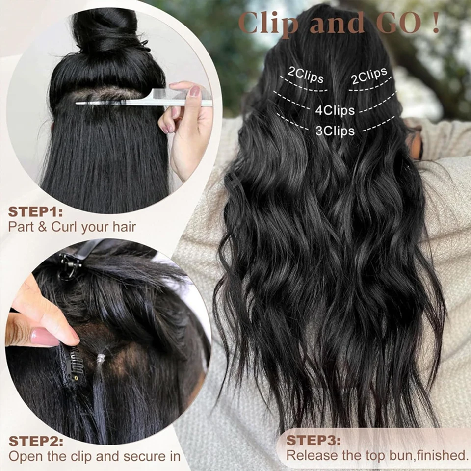 Synthetic Long Wavy Clip In Hair Extensions 24