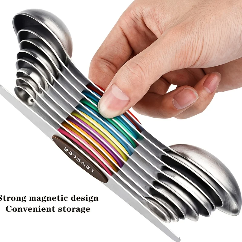 9PCS Stainless Steel Double Head Measuring Spoons Magnetic Measurement Teaspoon Tablespoon for Dry and Liquid Ingredients