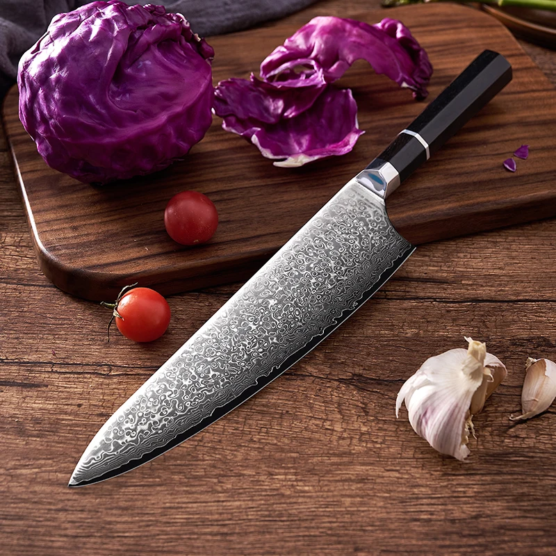 

Chef Knife Ebony Handle 67 Layers Damascus VG10 Steel Blade Cleaver Slicing Meat Gyutou Japanese Kitchen Knife Cooking Tools